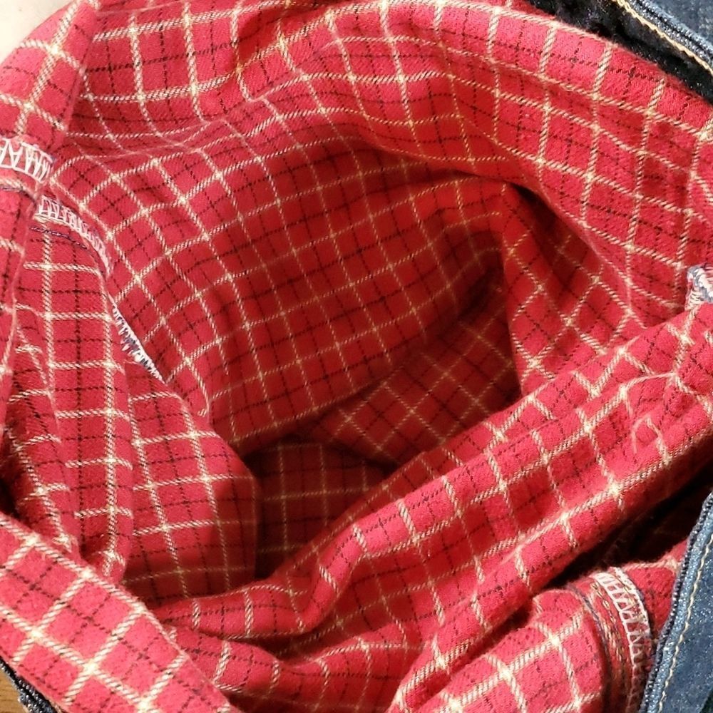 Dickies Red Plaid‎ Flannel Lined Dark Wash Straight Leg Denim Jeans 10 Tall - Picture 10 of 12